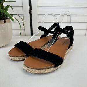 Lucky Brand Grecilyn Black Suede Espadrille Sandal Flats Woven Shoe Size 10‎ M